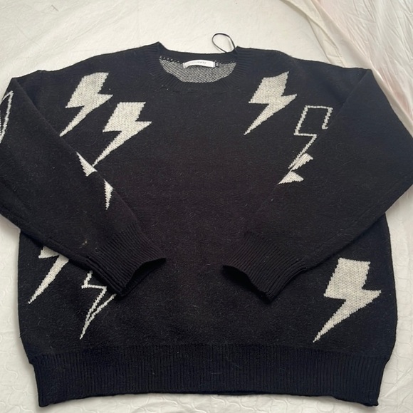 SIX FIFTY black lightning bolt crew neck acrylic blend sweater M/L - Picture 5 of 9